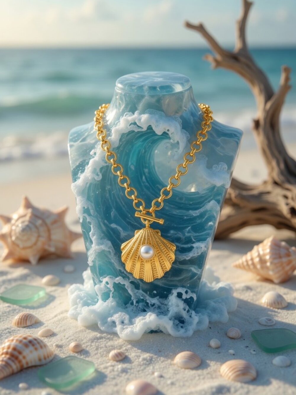 Gold Seashell Pearl Pendant Necklace | Coastal Shell Charm Necklace | Nautical